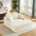 thumbnail image 6 of Miniyam 64in Modern Upholstered Indoor Chaise Lounge With 2 Pillows 2 Headrests and 2 Back Cushions, Off White, 6 of 12