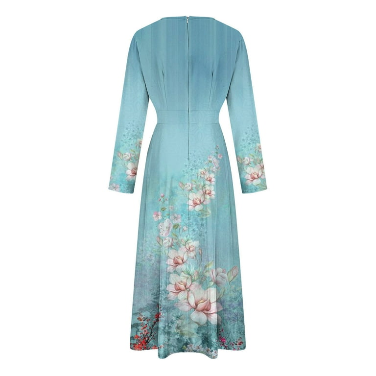 Taqqpue Women's V-Neck Floral Maxi Dress Casual Long Sleeve Long Evening  Dress A-Line Flowy Empire Waist Fall Winter Party Cocktail Dress Wedding  Guest Dresses for Women - Walmart.com