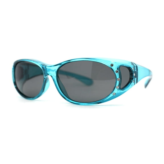 Womens Rhinestone Polarized Oval Fit Over Sunglasses Teal Black