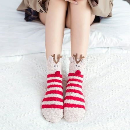 

6 Pairs Of Christmas Coral Fleece Three-dimensional Home Socks