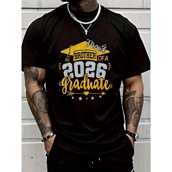 100% Cotton Proud Brother Of A 2026 Graduate Grad Senior Graduation T-Shirt Men's Women's Vintage Summer Vacation Tops Graphic Tee