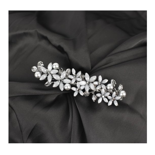 Pasadores para mujer con apariencia de flor, diamantes de imitación incrustados y perlas de imitación como decoración, clip para el cabello elegante y retro.gris claro