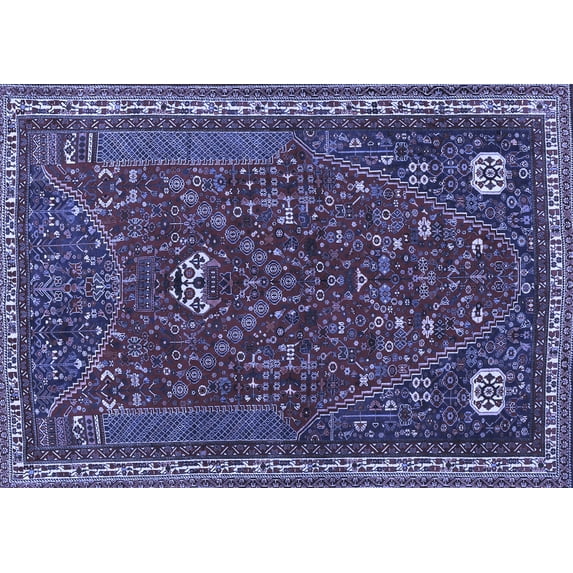 Ahgly Company Machine Washable Indoor Rectangle Persian Blue Traditional Area Rugs, 4' x 6'