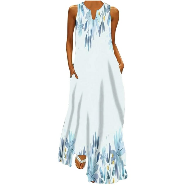 Birdeem Robe Débardeur Décontractée Imprimée pour Femmes Robe de Plage Col en V avec Poches Robe Sans Manches