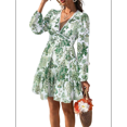 thumbnail image 1 of Robe d'Automne pour Femmes Col en V Manches Longues Taille Élastique Style Bohème Plage Resort Robe d'Été Mini Florale Verte TG, 1 of 10