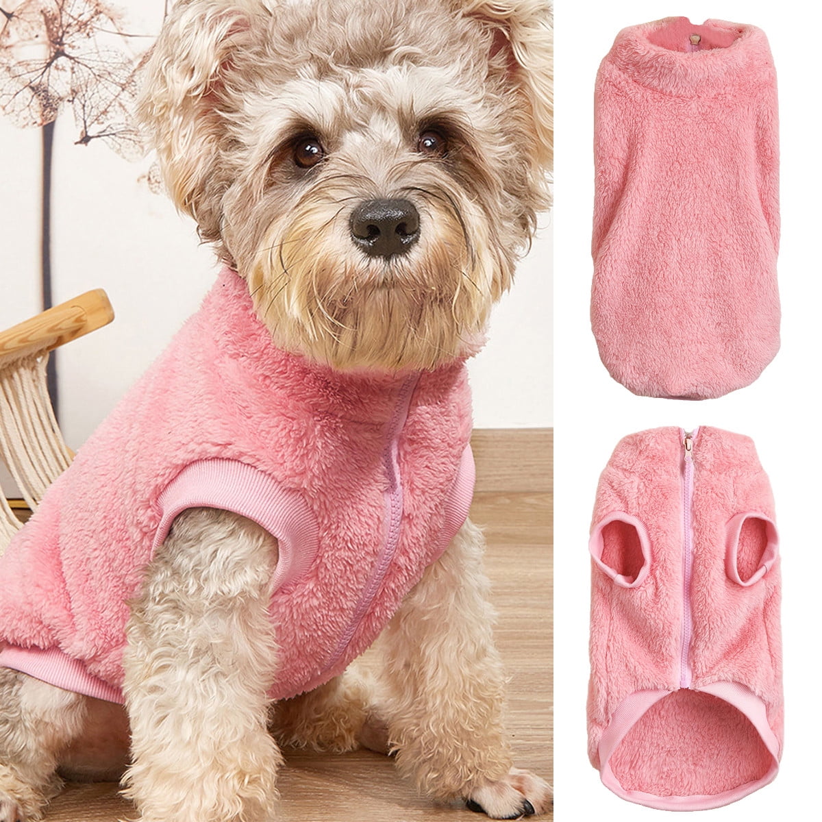 Meidiya Pink Fleece Vest Dog Sweater,Cozy Warm Fleece Dog Jacket with