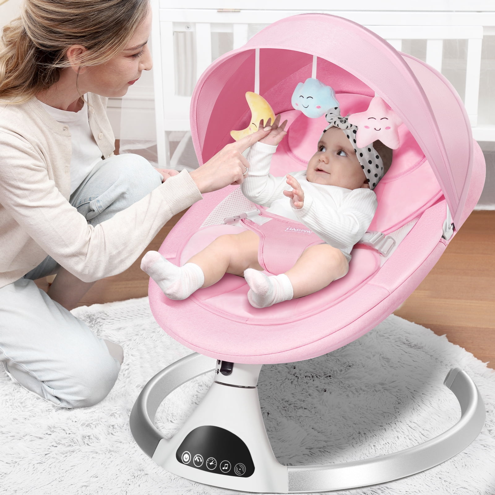HARPPA Electric Baby Swing for Infants with Remote Control, 5 Sway Speed, Pink