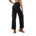 thumbnail image 2 of Frontwalk Women Trousers High Waist Cargo Pants Drawstring Bottoms Ladies Boho Straight Leg Black XS, 2 of 3