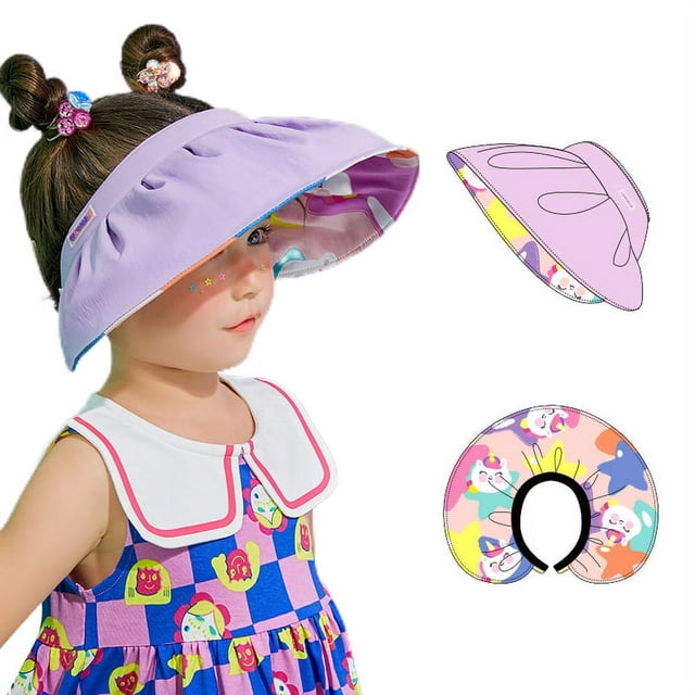 Kids UPF 50+ Wide Brim Roll-up Sun Hat Sun Visor Yellow