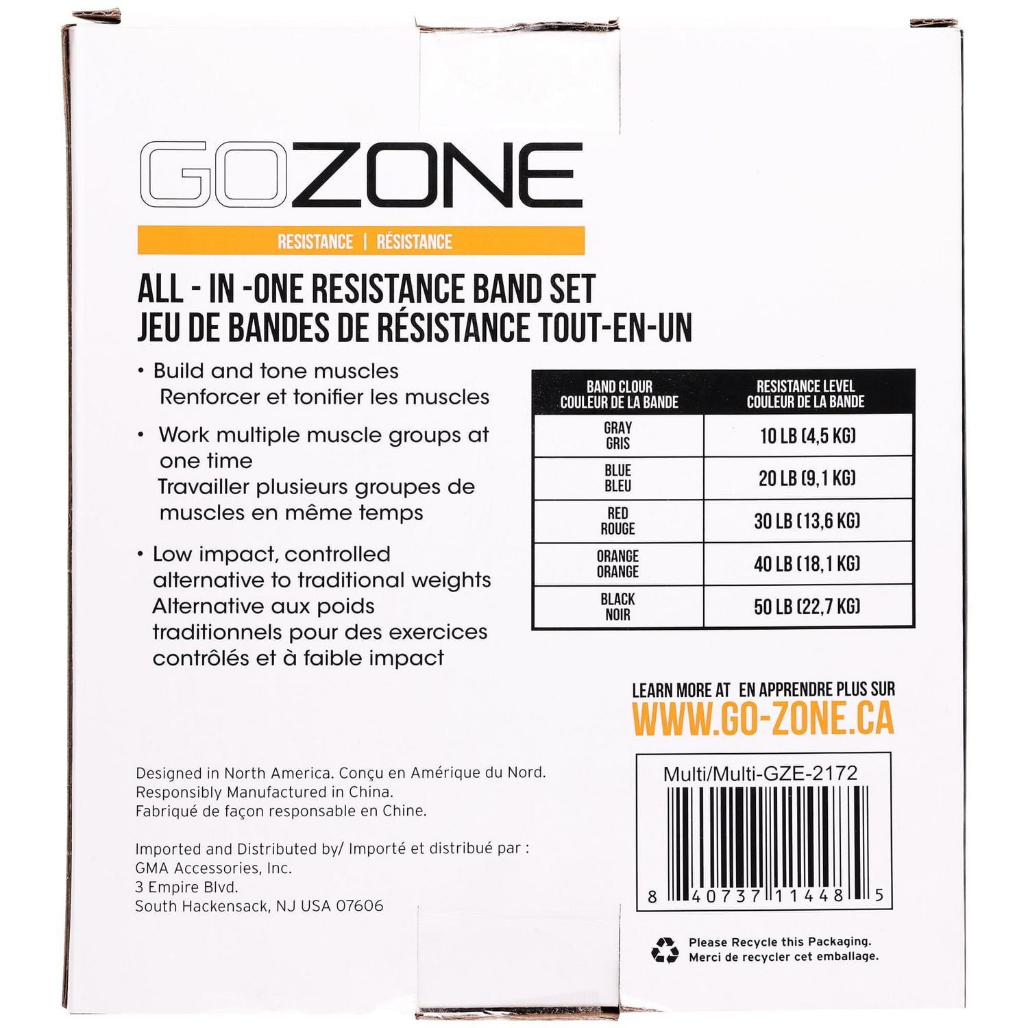 Jeu de tubes élastiques tout-en-un GoZone – Multicolore Bandes pour chevilles incluses