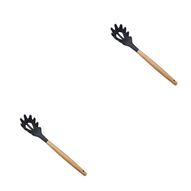 relayinert Kitchenware Wooden Handle Silicone Shovel Spoon Colander Brush Spatula Tool Spaghetti spoon 2Set