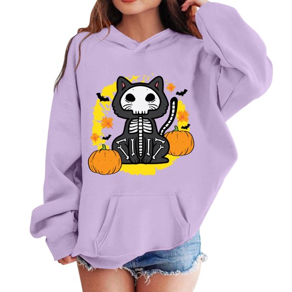 Grblisyd Cute Hoodies for Teen Girls Halloween Trendy Preppy Hooded Sweatshirts Oversized Long Sleeve Pullover Tops