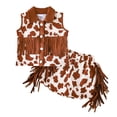 thumbnail image 2 of WOYY Girls Cowgirl Outfits Cute Cow Print Tassels Vest Shorts Two Piece Set, Sizes 6M-4T, 2 of 8