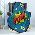 thumbnail image 4 of Blue Yellow Vintage Soft Flannel Fleece Blanket, Retro Fun Halftone Pow Lettering in a Square Pop Art Comic Style, Cozy Plush for Indoor and Outdoor Use, 50" x 70", Ivory Multicolor, by Ambesonne, 4 of 5