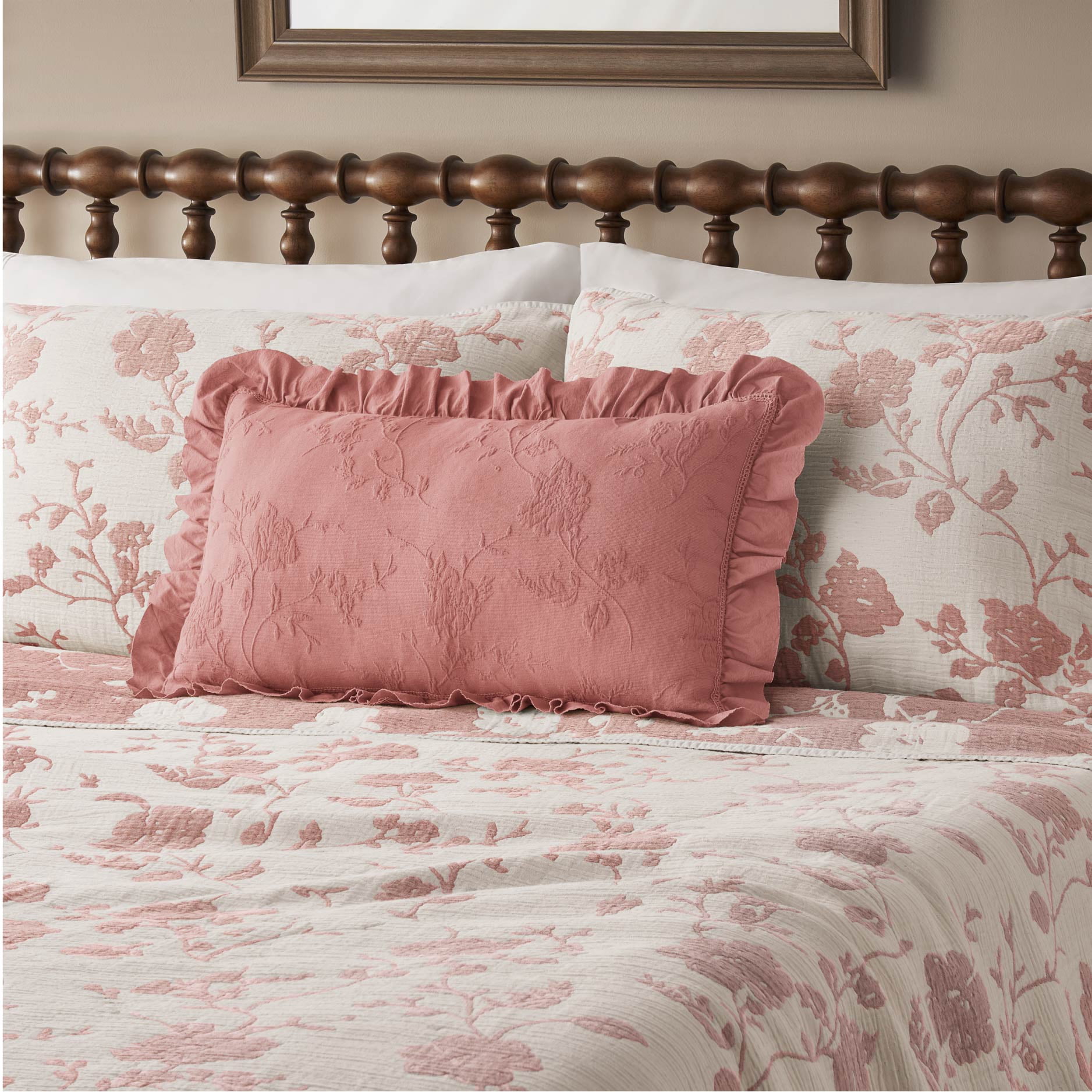 The Pioneer Woman Pink Matelasse Floral Crochet Ruffle Decorative Lumbar Pillow
