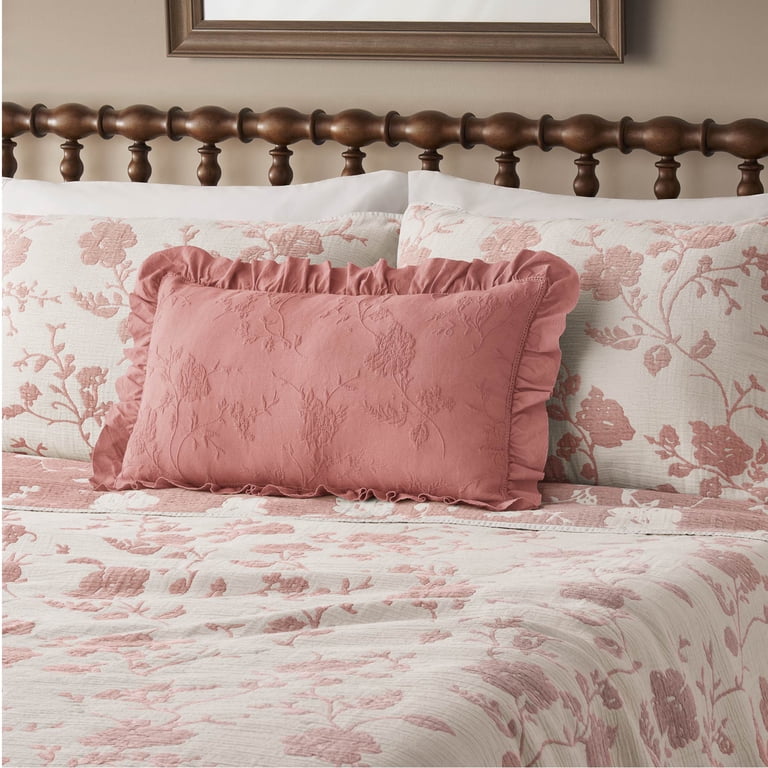 The Pioneer Woman Pink Matelasse Floral Crochet Ruffle Decorative