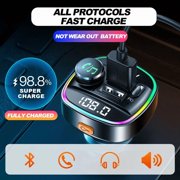 NAVOROGE Bluetooth 5.0 Car Wireless FM Transmitter Car Adapter QC3.0 & Type C PD USB Charger AUX with Hands-Free Calling & Audio Receiver, MP3 Music Player, 7 Colors LED Backlit