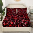 thumbnail image 2 of Draps-housses Boho Gothiques Simple Noirs Rouges Damassé Goth Draps de Lit Vintage Antique Victorien Baroque Drap-Housse pour Adultes Hommes Femmes Bohème Exotique Cachemire Floral Drap de Lit 2 Pcs (Sans Drap du Dessus), 2 of 5