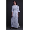 thumbnail image 3 of Bimba Rayon European Ash Seeds Leaves Smocked Waist Printed Gown Maxi Side Slit LadiesDress-Small, 3 of 6