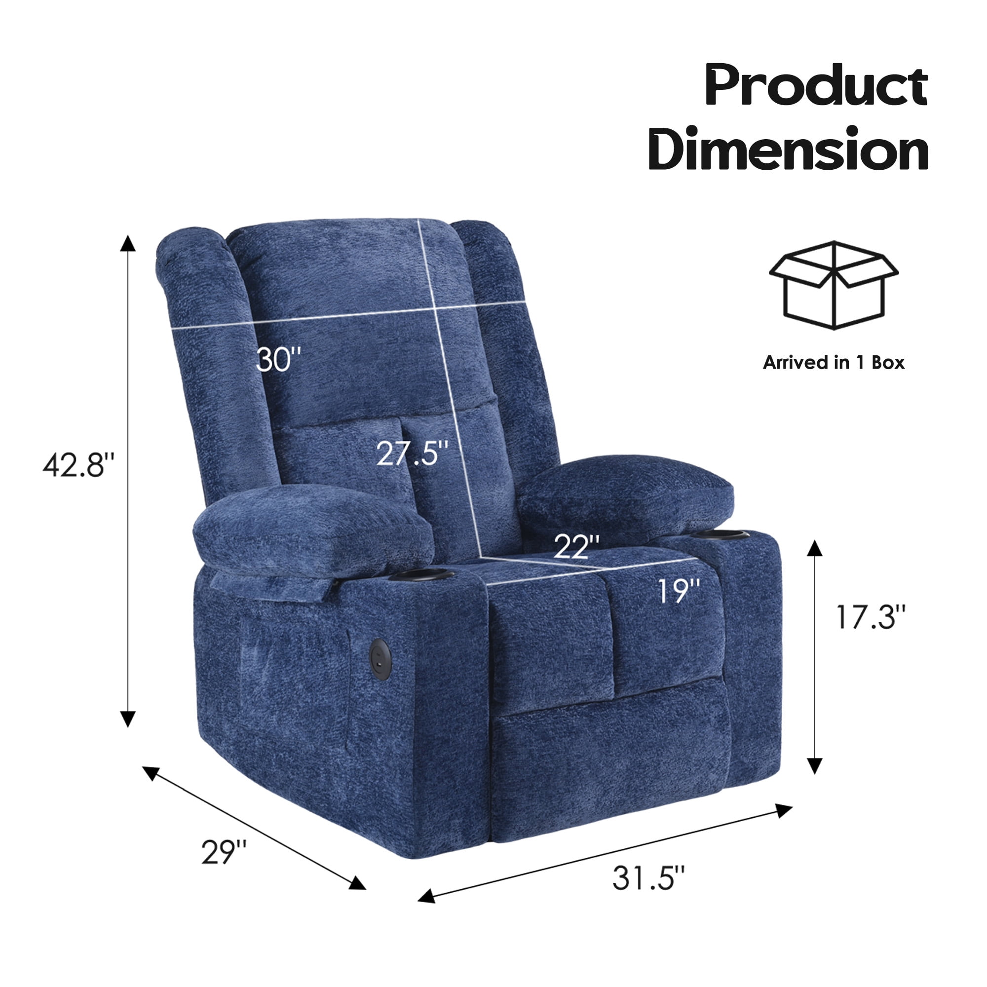 MAYEERTY Blue Power Lift Recliner Chair with Massage, Heat, USB Ports, and Cup Holders for Senior Comfort