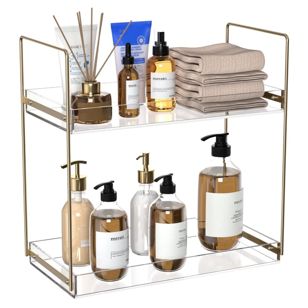 Organizador de encimera de baño NPPLUS, 2 niveles, acrílico dorado
