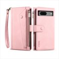 thumbnail image 3 of Allytech Flip Wallet Case for Google Pixel 7a, Zipper Pocket Card Slots Kickstand Case with Shoulder Strap & Wrist Strap, Premium PU Leather Magnetic Clasp Shockproof Anti-Drop Case - Rosegold, 3 of 9
