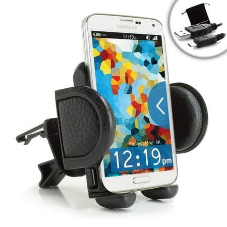 Smartphone Car Air Vent Mount Holder with Adjustable Display and 360 Degree Rotation - Works with LG G5 , Motorola DROID Turbo 2 , Apple iPhone 6s & More - Includes Accessory Bag and Micro-USB Cable