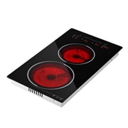 KFFKFF 12-Inch Electric Cooktop with Dual Burners, 1800W, 120V, Ceramic Surface for Countertop or Built-in Use,Features 9 Power Settings,Timer,Child Safety Lock,Overheat Protection,and Touch Controls