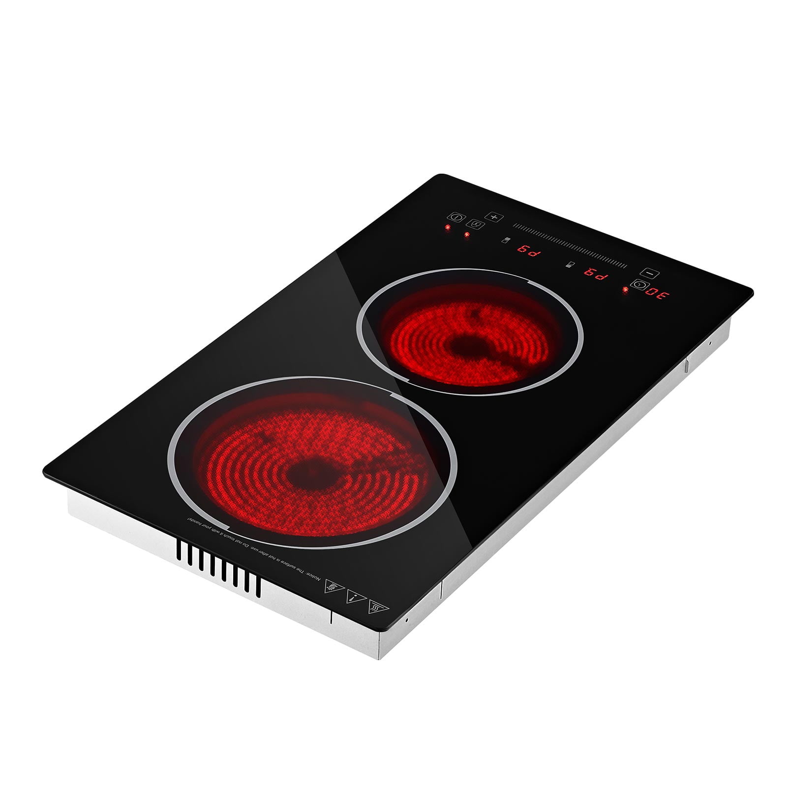 KFFKFF 12-Inch Electric Cooktop with Dual Burners, 1800W, 120V, Ceramic Surface for Countertop or Built-in Use,Features 9 Power Settings,Timer,Child Safety Lock,Overheat Protection,and Touch Controls