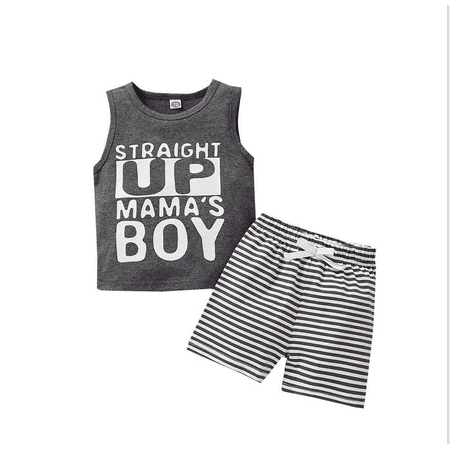 

Little Boys Baby Letter Printed Vest and Stripe Shorts Summer 2pcs Outfits Set Gray 2-3 Years
