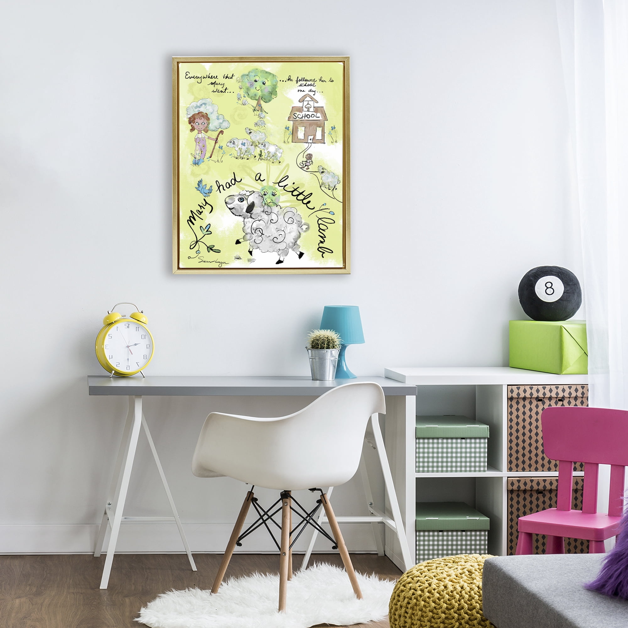 Stupell Industries Little Lamb Nursery Rhyme Gold Framed Floater Canvas Wall Art, design by Susan Lugar
