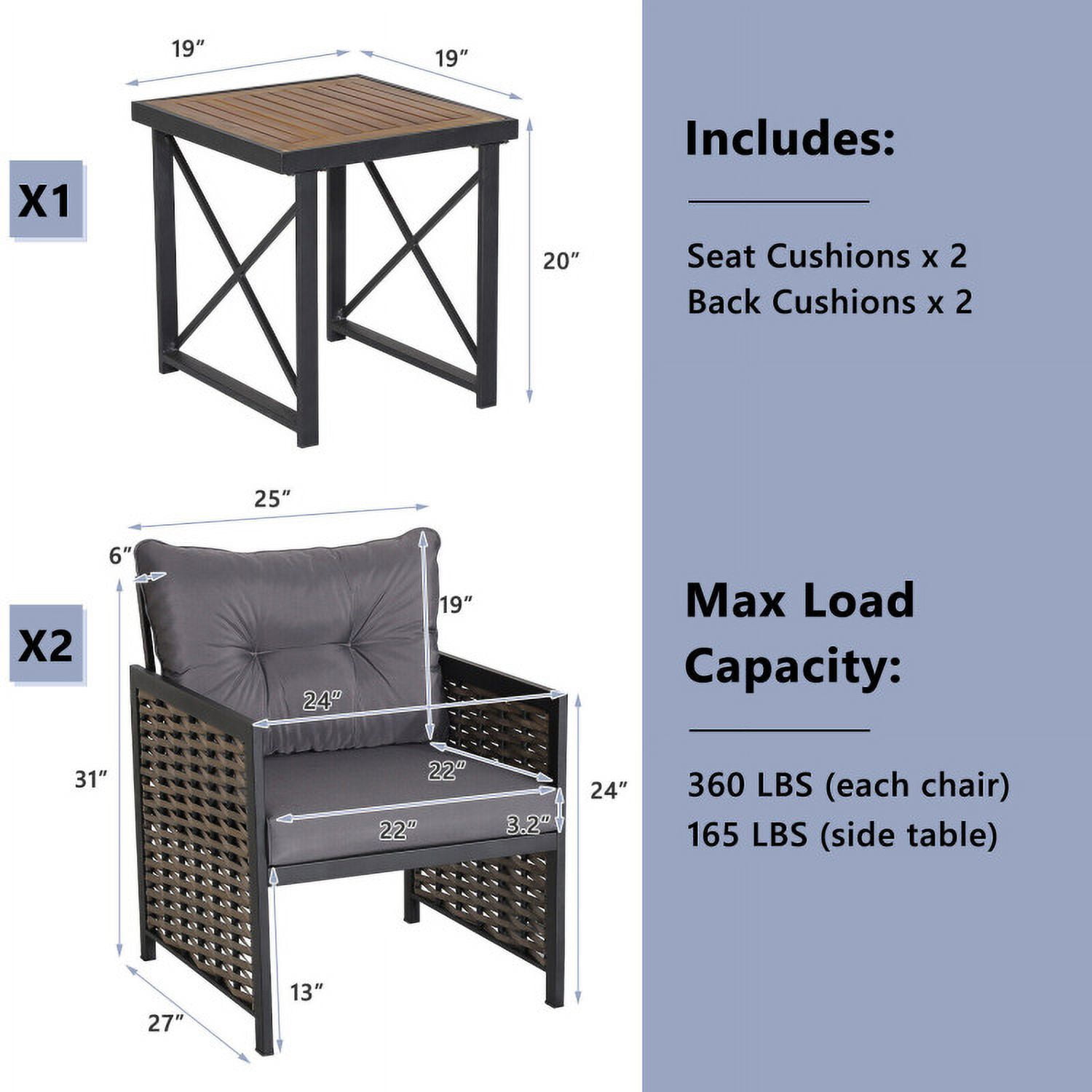 Aimee Lii 3 Piece Patio Rattan Furniture Set with Acacia Wood Tabletop, Backyard Furniture, Gray Aimee Lii 3 Piece Patio Rattan Furniture Set with Acacia Wood Tabletop, Backyard Furniture, Gray