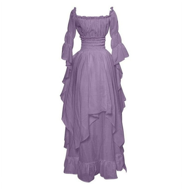 Yourumao Robes Gothiques pour Femmes Robe Rétro Renaissance Grande Taille Épaules Dénudées Robe Maxi Manches Évasées Costume Cosplay Automne Hiver Robe Médiévale de Cour