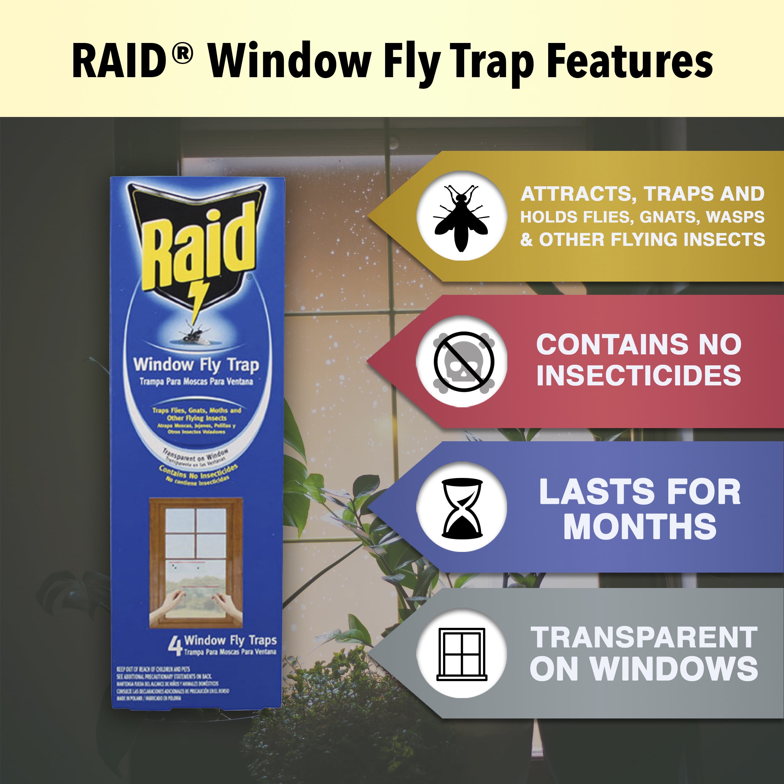  Raid Window Fly Trap, 4ct (Pack of 1) : Patio, Lawn