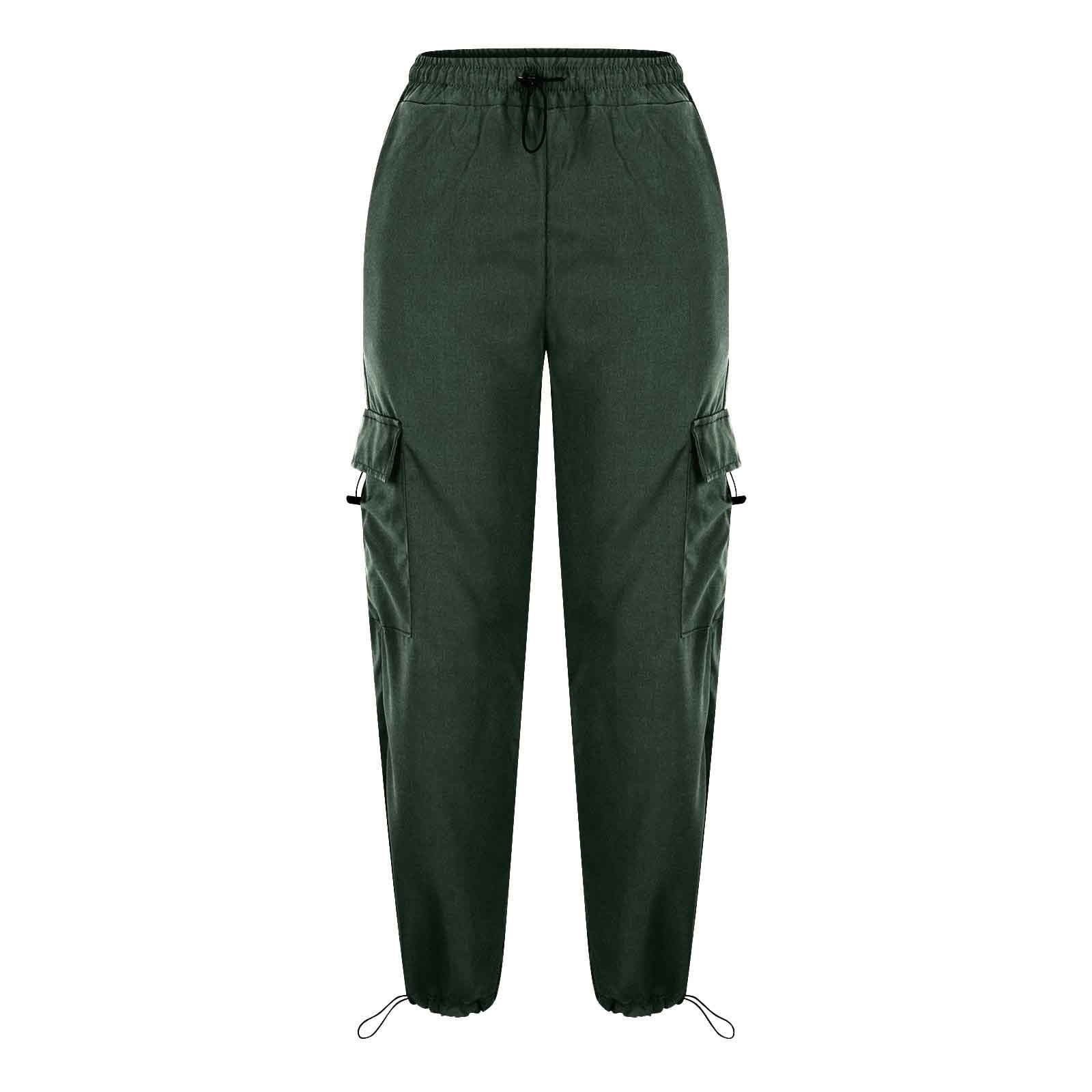 Womens Cargo Pants with Multi-Pockets Baggy Elastic High