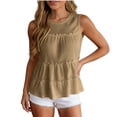 thumbnail image 4 of Mifsaly Loose Tank Tops for Women Tiered Smocked Crewneck Sleeveless Blouses Comfy Ribbed Casual Summer Ruffle Flowy Cami Shirts Khaki,L, 4 of 9