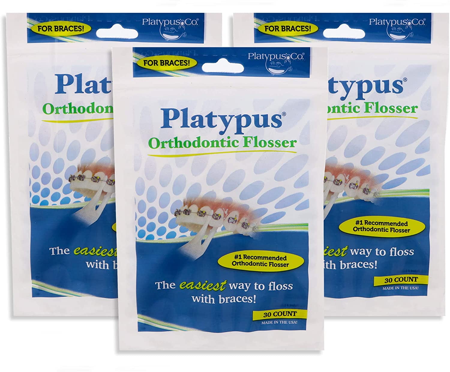 Platypus Flossers for Braces, Floss Picks for Braces Fits Under Arch Wire, Will Not Damage Braces, Increase Flossing Compliance, Floss Teeth in Two Minutes, 30 Count (Pack 3) - Walmart.com