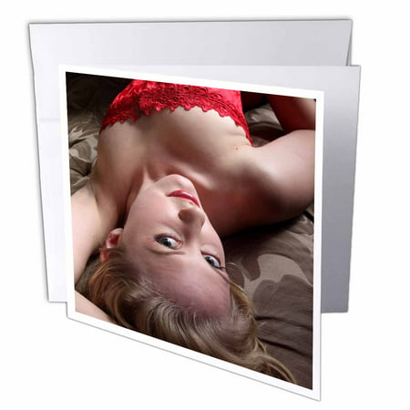 3dRose Sexy blond woman lying in the dark - seductive, lingerie, sensual, sexual, sexy, boudoir, erotic, Greeting Cards, 6 x 6 inches, set of 12