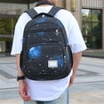 thumbnail image 2 of UJNDER Stylish Space Themed Casual Backpack with Starry Print and Laptop Compartment Lightweight Daypack for Students Everyday Use,Black,Mid, 2 of 6