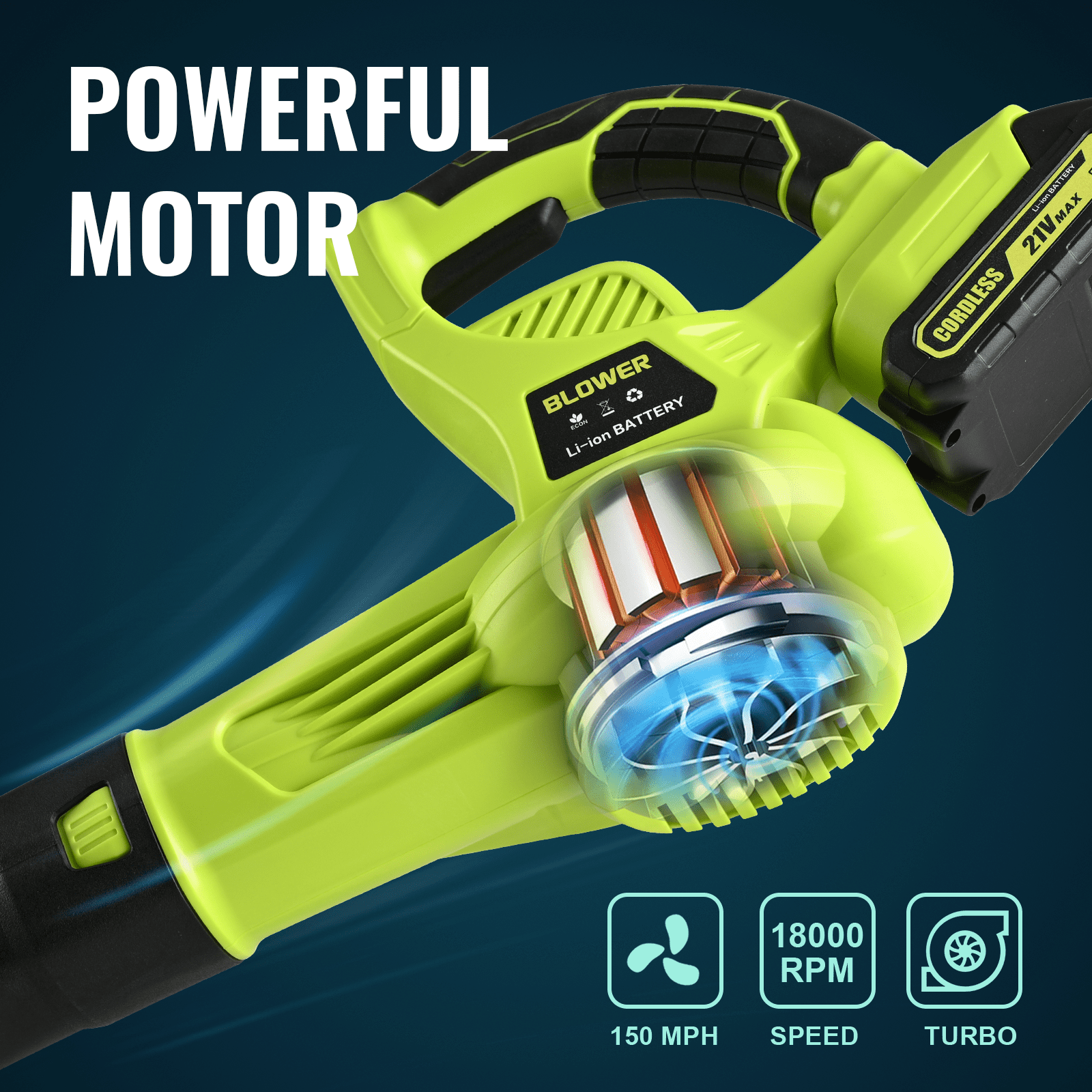 Cordless Leaf Blower 20V Electric Leaf Blower with 450 CFM 150 MPH, Lightweight Handheld Yard Blower with 2 Batteries & Fast Charger for Lawn Patio Driveway Cleaning Green