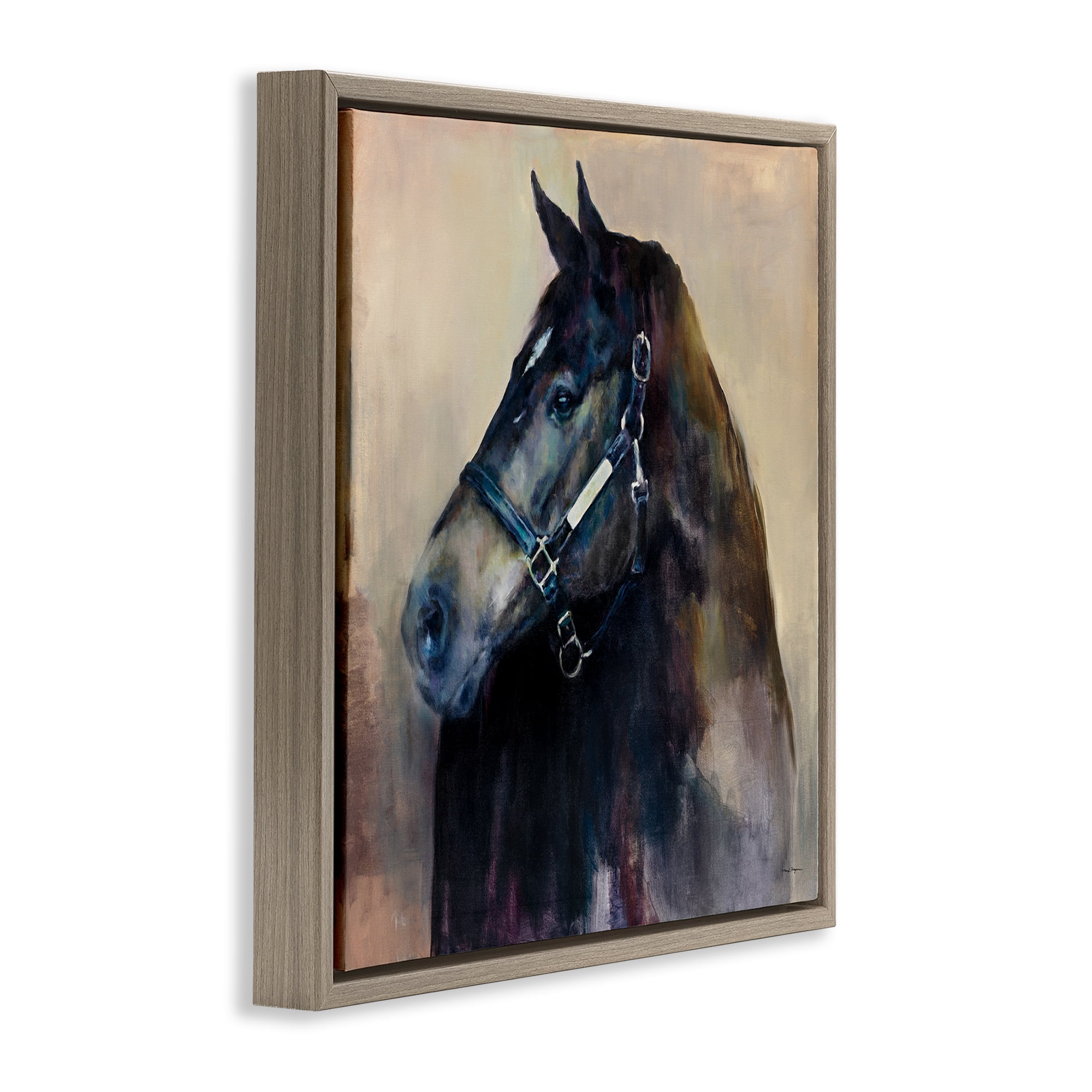 Stupell Industries Ritzy Black Horse Animals Painting Brown Floater Framed Canvas Art Print Wall Art, 25 x 25
