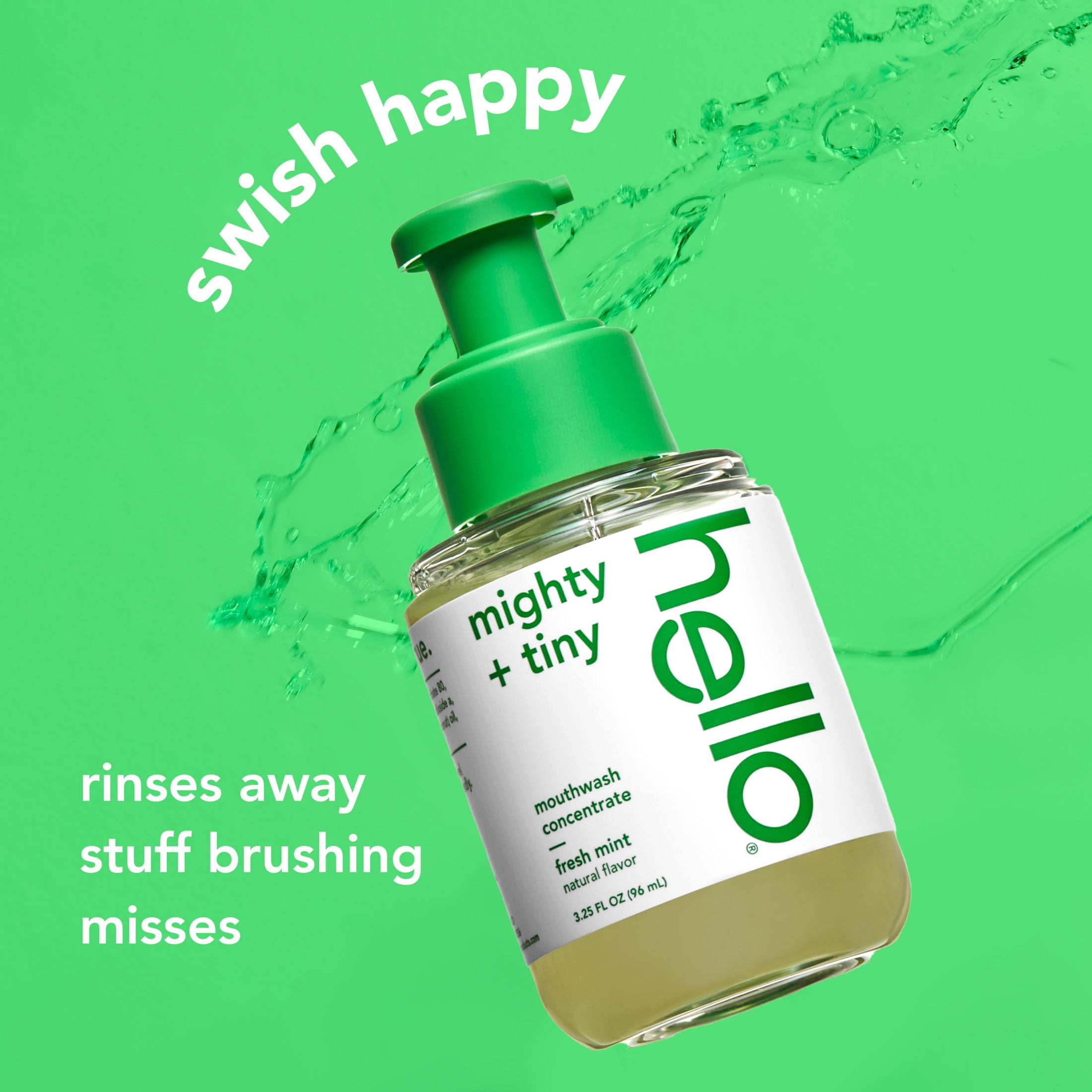 hello Mighty and Tiny Alcohol Free Mouthwash Concentrate, Fresh Mint, 3.25 Fl Oz Pump Bottle