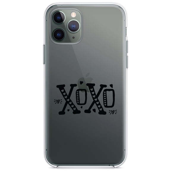 DistinctInk Clear Shockproof Hybrid Case for iPhone 13 (6.1" Screen) - TPU Bumper Acrylic Back Tempered Glass Screen Protector - XOXO Black Hearts Valentine