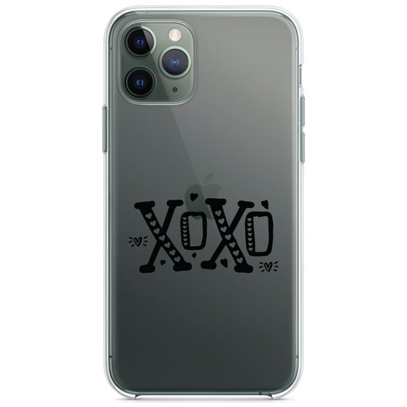 DistinctInk Clear Shockproof Hybrid Case for iPhone 11 Pro (5.8" Screen) - TPU Bumper Acrylic Back Tempered Glass Screen Protector - XOXO Black Hearts Valentine