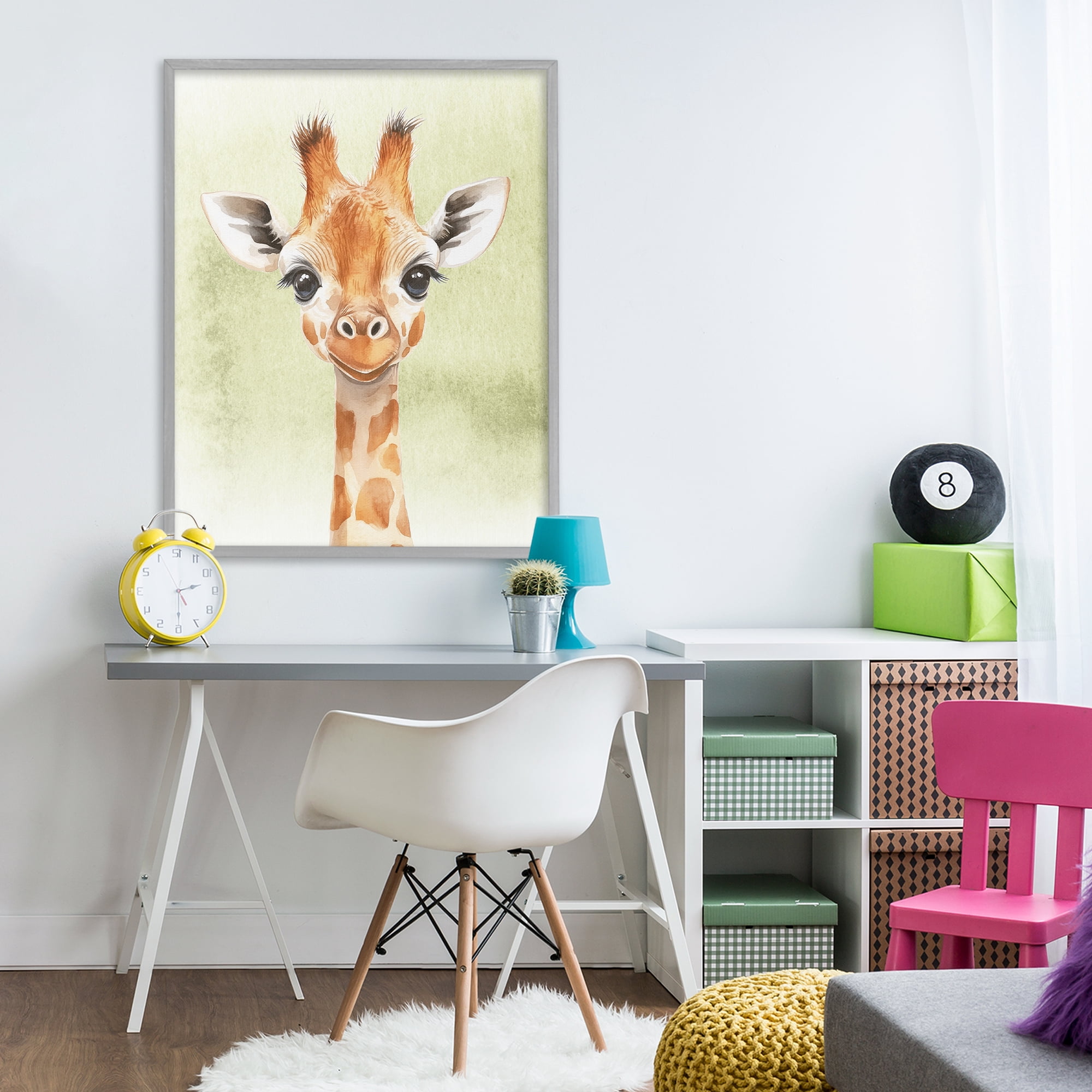 Stupell Industries Jungle Friends Baby Giraffe Gray Framed Giclee Art, design by Christine Simpson Art