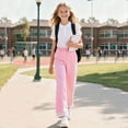 thumbnail image 5 of HAOTAGS Girls Sweatpants with Lace Trim(1-13), Elastic Waist with Side Pockets Long Pants Pink 1-2Years, 5 of 7