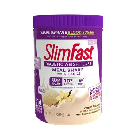 SlimFast Diabetic Meal Replacement Shake Mix, Vanilla Milkshake, 12.8 oz (14