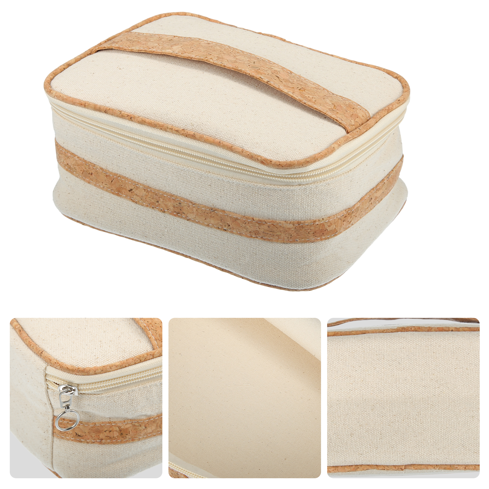 Unique Bargains Makeup Bag Toiletry Bag Wood Grain Pattern 8.54"x3.94"x6.02" Canvas Beige