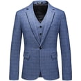 thumbnail image 2 of nipocaio Men's 3 Piece Suits Slim Fit Tweed Suit Plaid Slim Fit Mens Suits One Button Suit Tuxedo Set (Light Blue, L), 2 of 5