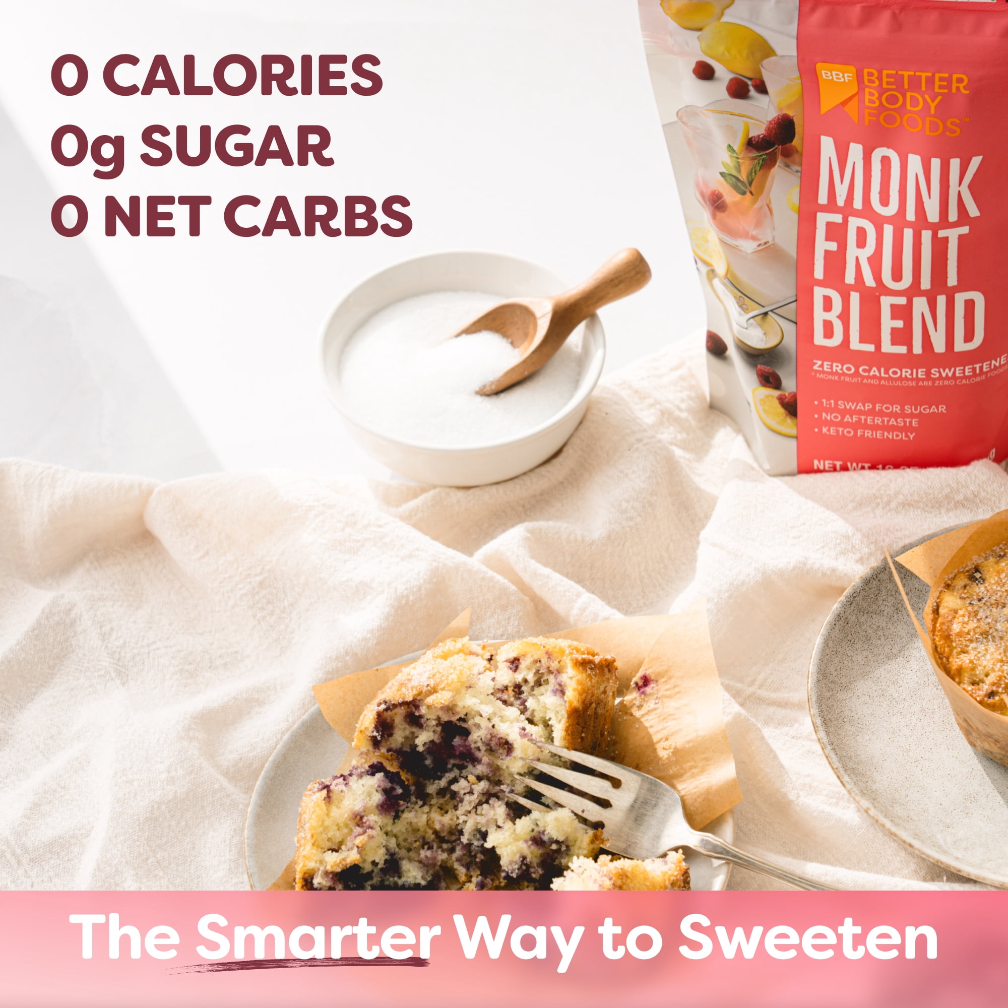 (6 pack) BetterBody Foods Monk Fruit Sweetener Blend, Zero Calorie Sweetener, 1 lb